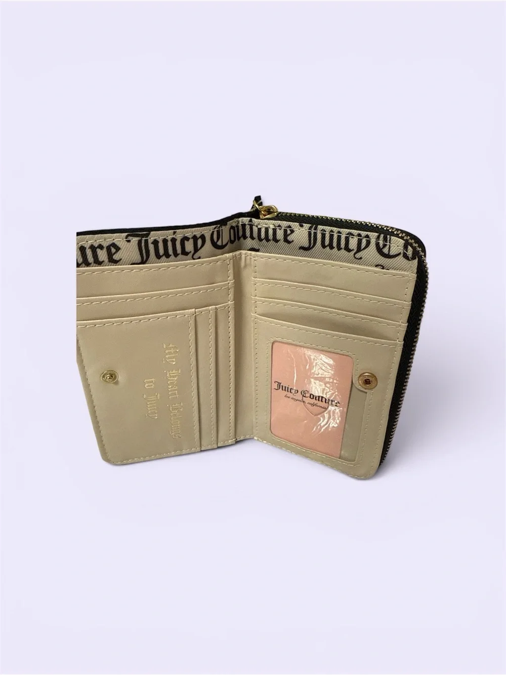 Juicy Couture Black Velvet Crest Zip Pouch with Charm Pulls